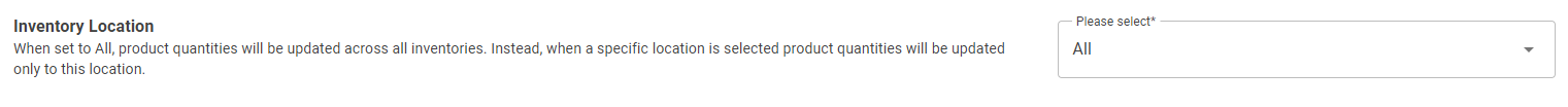 Shopify product upload, Inventory Location
