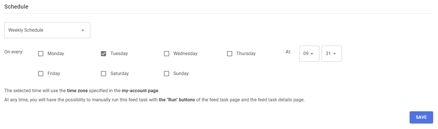 Shopify product upload, Weekly schedule